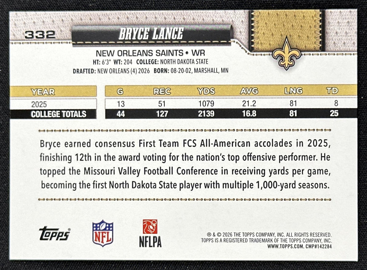 Bryce Lance 2026 Topps Flagship Fanatics Foil Saints
