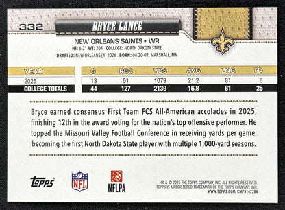 Bryce Lance 2026 Topps Flagship Fanatics Foil Saints