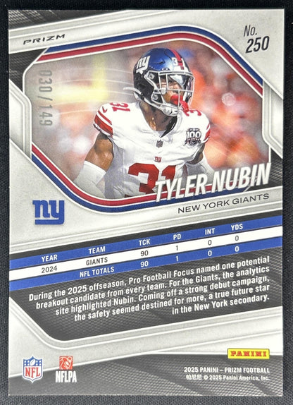Tyler Nubin 2025 Panini Prizm Red Wave /149 Giants Back