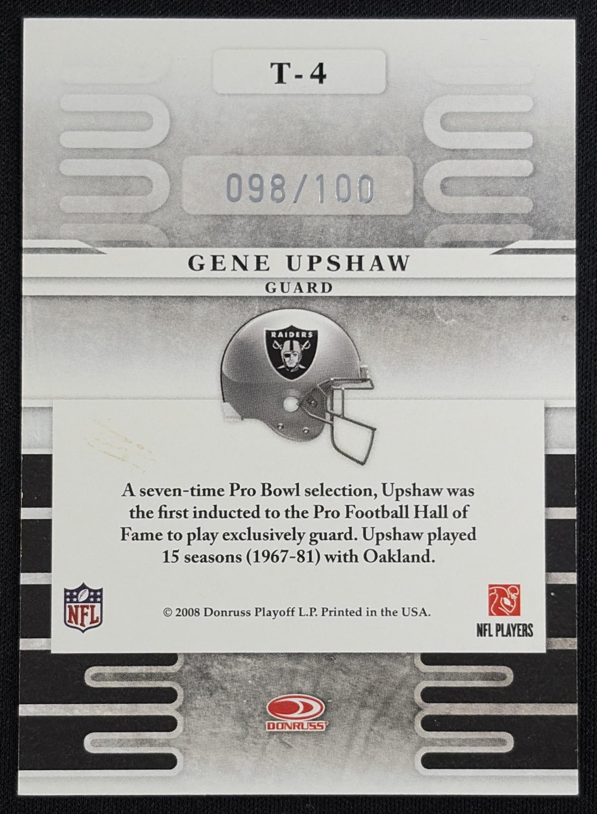 Gene Upshaw 2008 Leaf Limited Team Trademarks Holofoil /100 Raiders