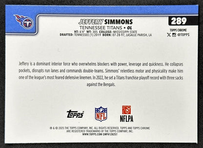 Jeffery Simmons 2025 Topps Chrome Pulsar Refractor Titans back