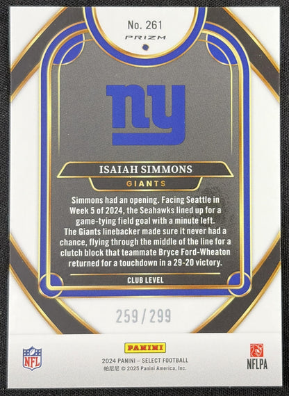 Isaiah Simmons 2024 Panini Select Club Copper Prizm Shock /299 Giants