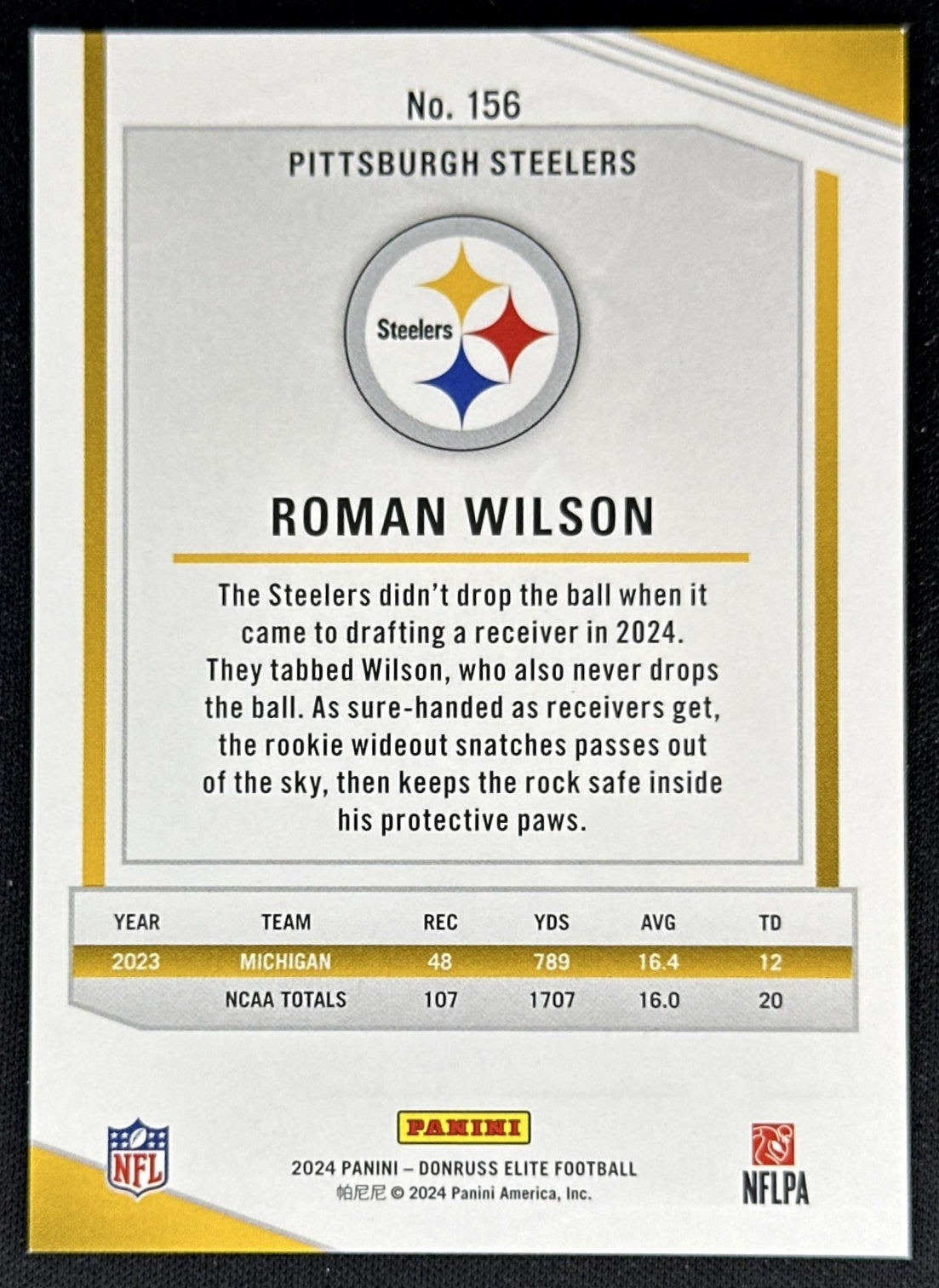 Roman Wilson 2024 Donruss Elite /90 Aspirations Steelers back