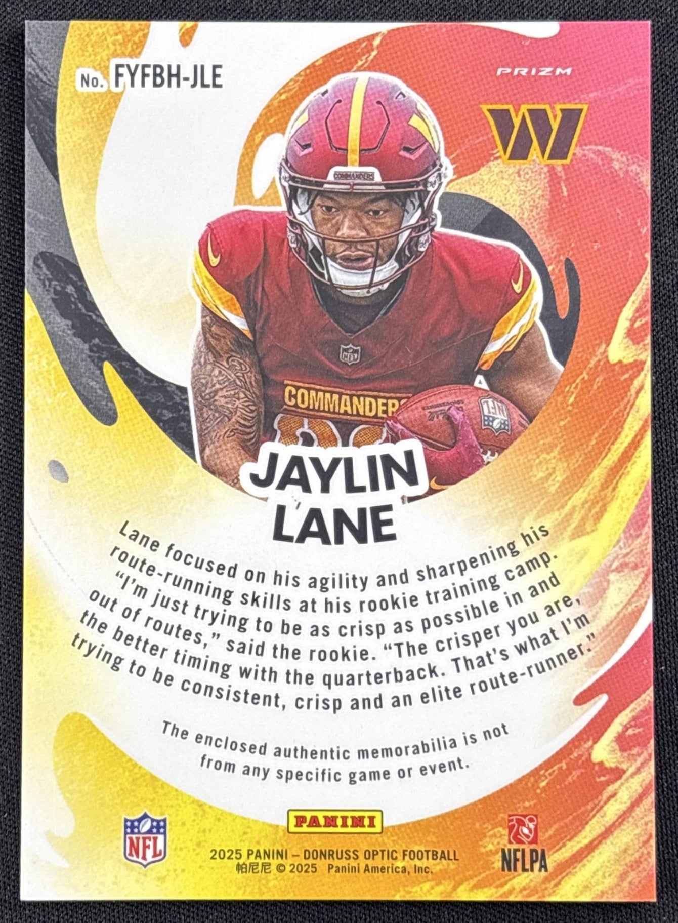 Jaylin Lane 2025 Panini Donruss Optic First Year Fresh Blue Hyper Prizm Commanders