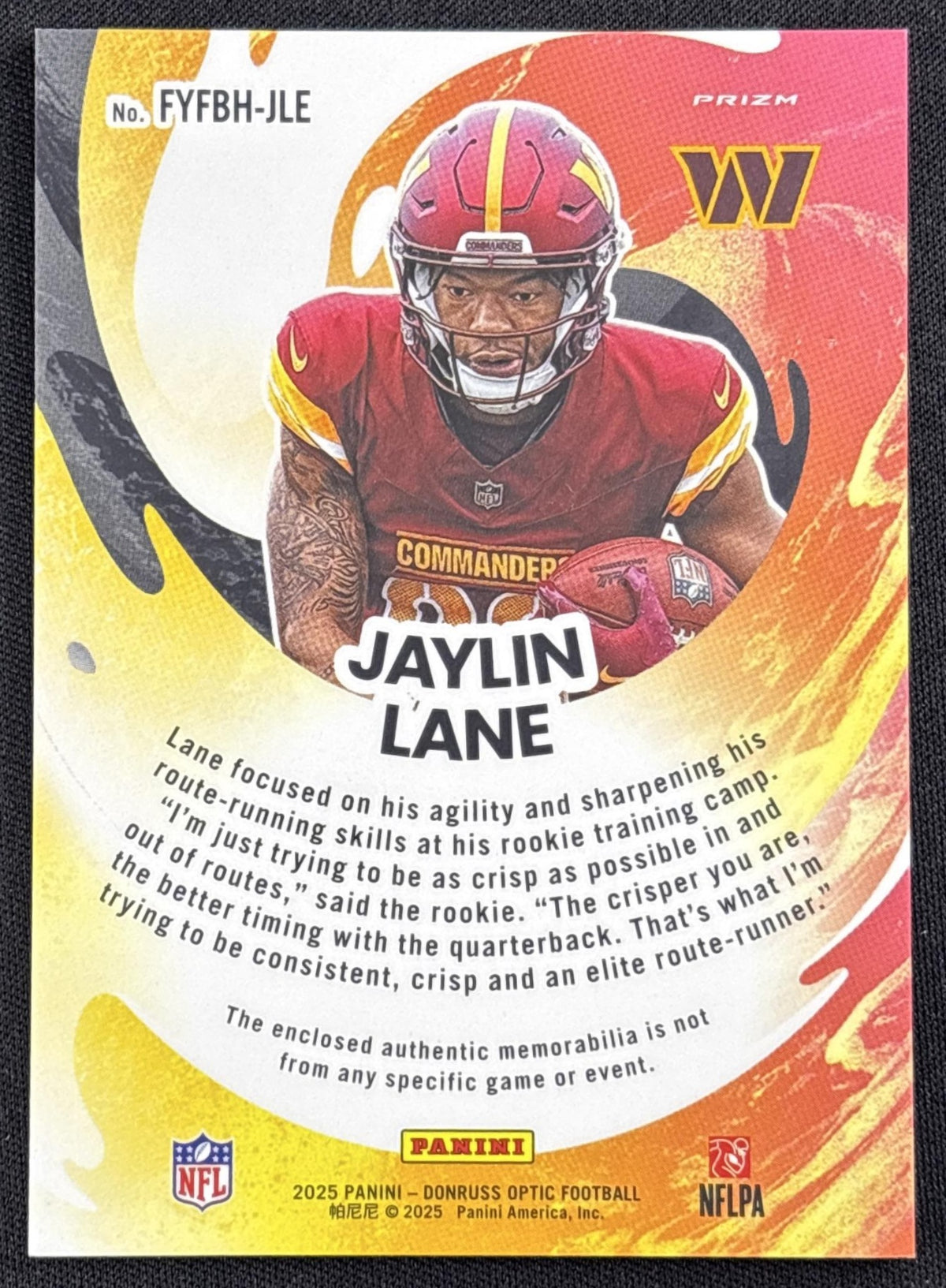 Jaylin Lane 2025 Panini Donruss Optic First Year Fresh Blue Hyper Prizm Commanders