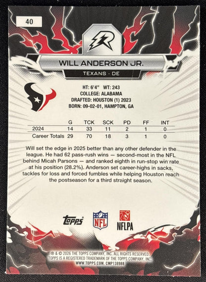Will Anderson Jr. 2025 Topps Resurgence Texans Houston Texans back