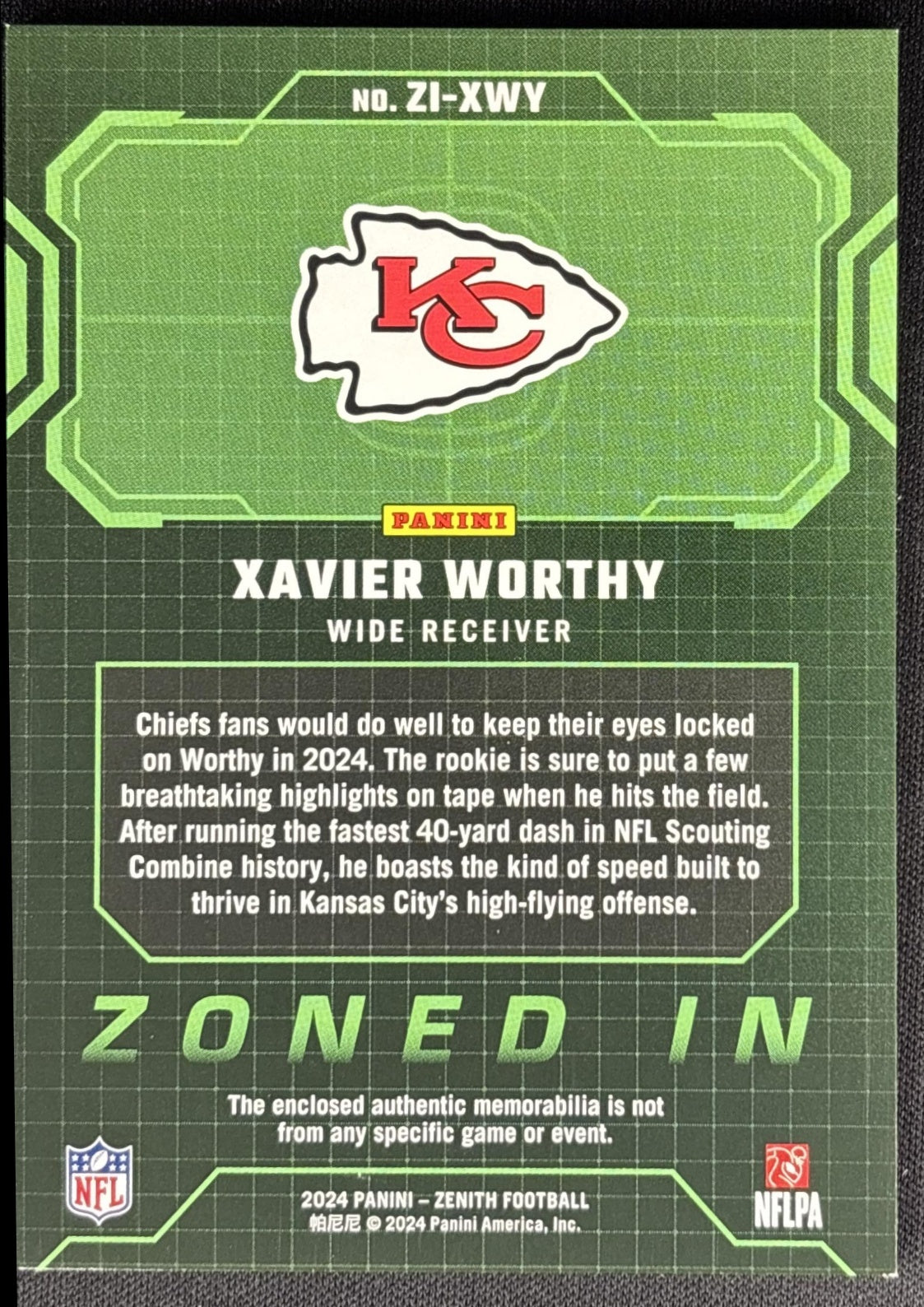 Xavier Worthy 2024 Panini Zenith Zoned In Chiefs Sports Trading Cards