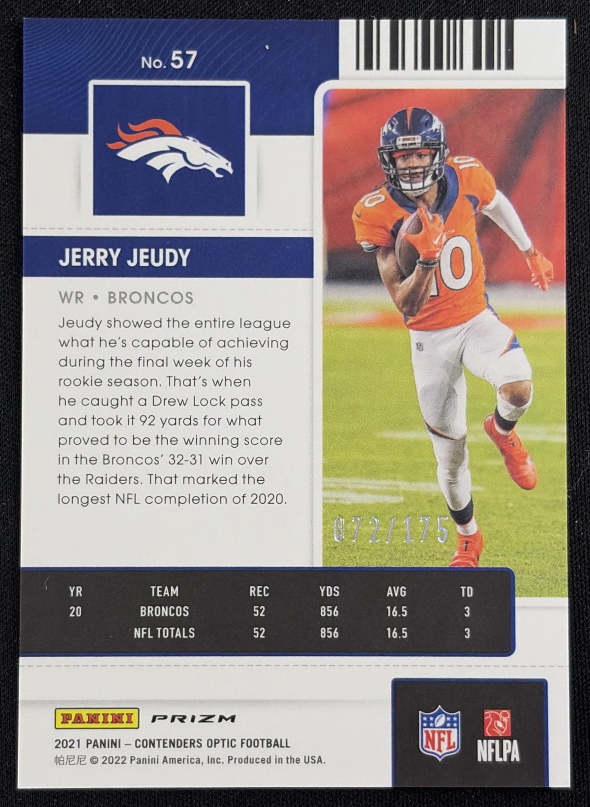 Jerry Jeudy 2021 Panini Contenders Optic Red /175 Broncos - back