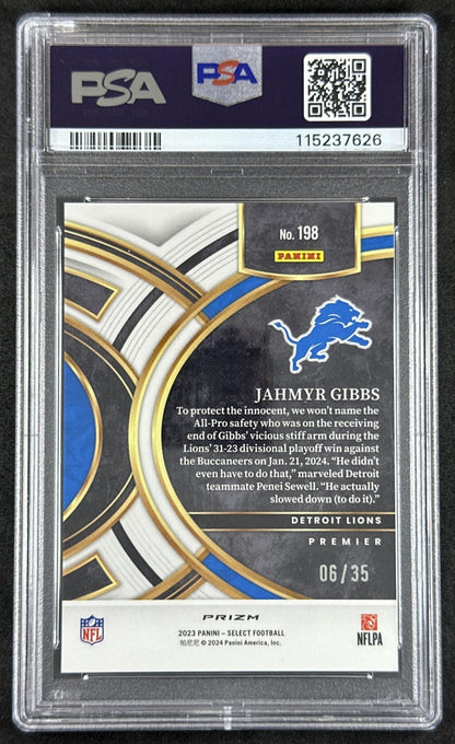 Jahmyr Gibbs 2023 Panini Select White Prizms /35 PSA 10
