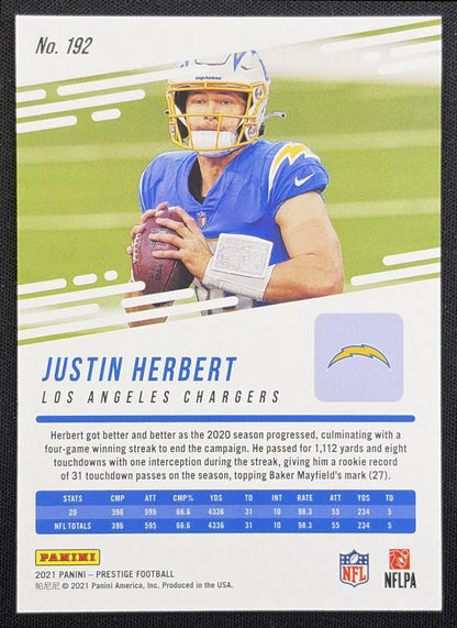 Justin Herbert 2021 Panini Prestige Xtra Points Green /199 Chargers Los Angeles Chargers back