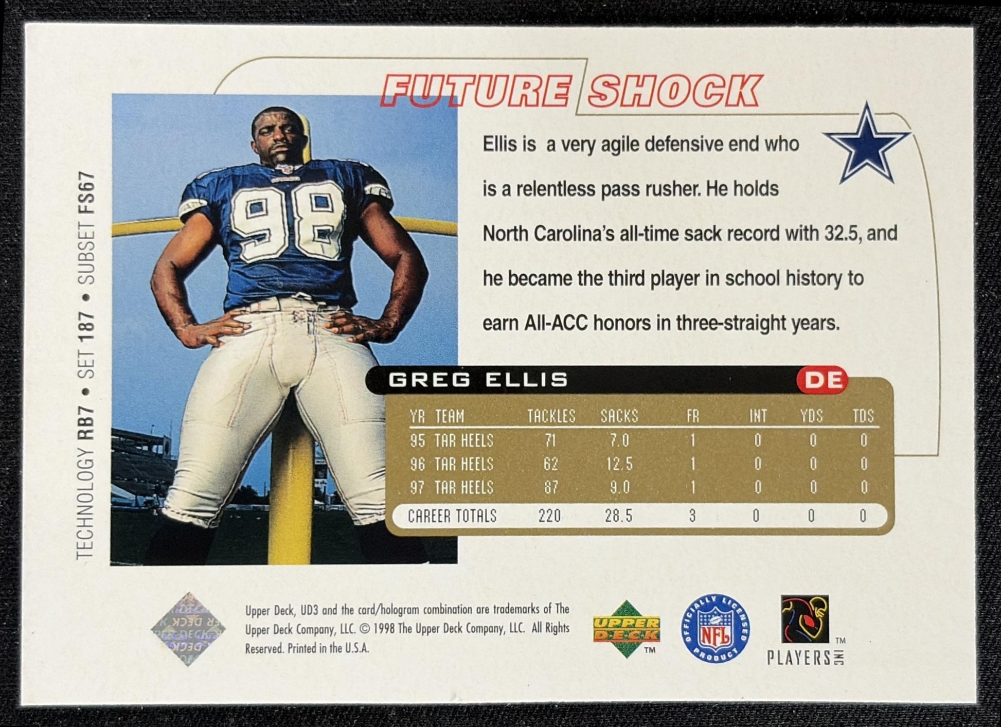 Greg Ellis 1998 Upper Deck UD3 Cowboys
