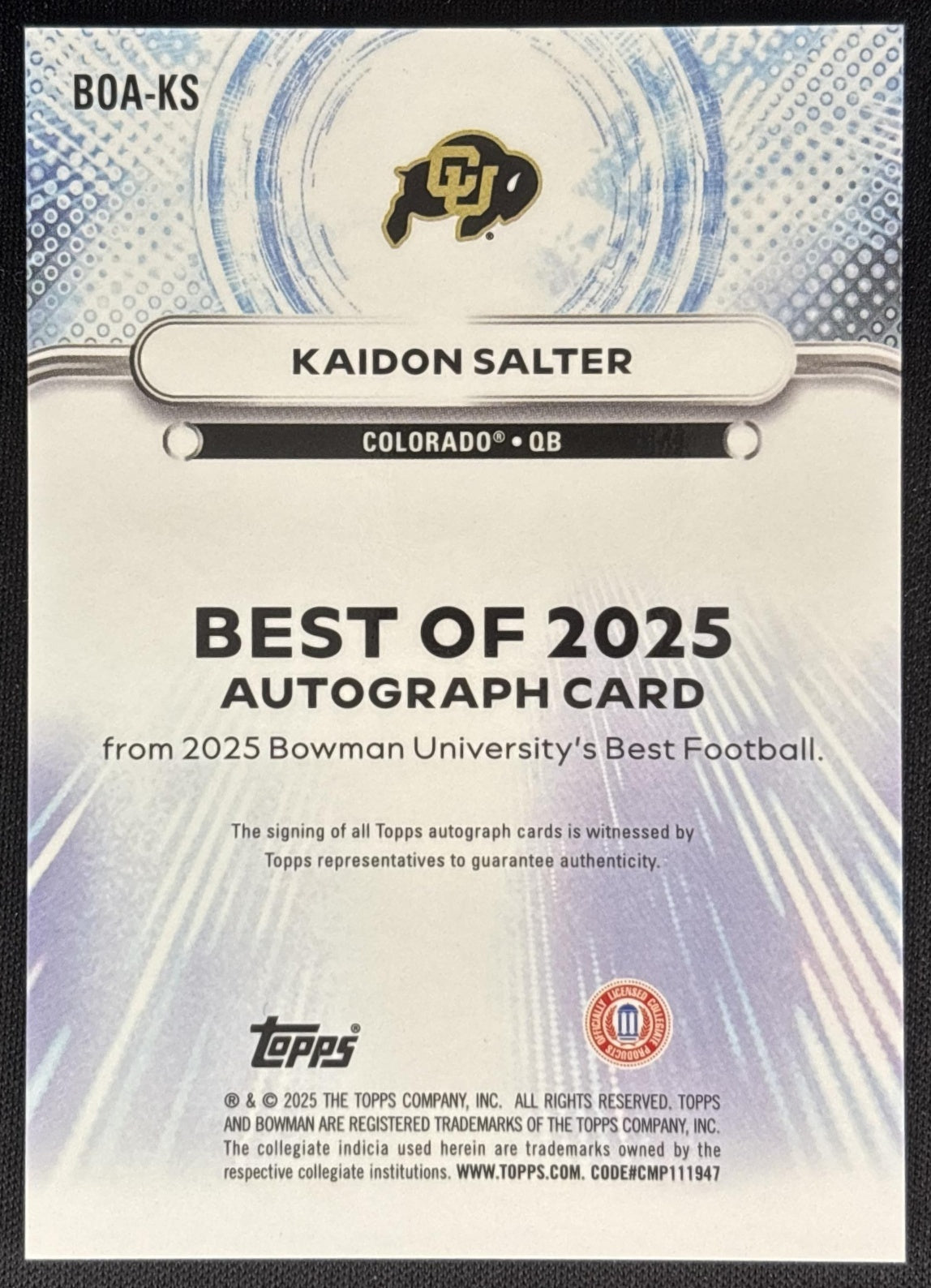 Kaidon Salter 2025 Bowman Best University The Best of Auto Buffaloes 1 Sports Trading Cards