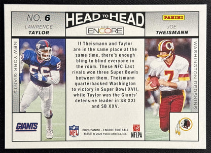 Joe Theismann Lawrence Taylor 2024 Panini Encore Pinnacle Head to back