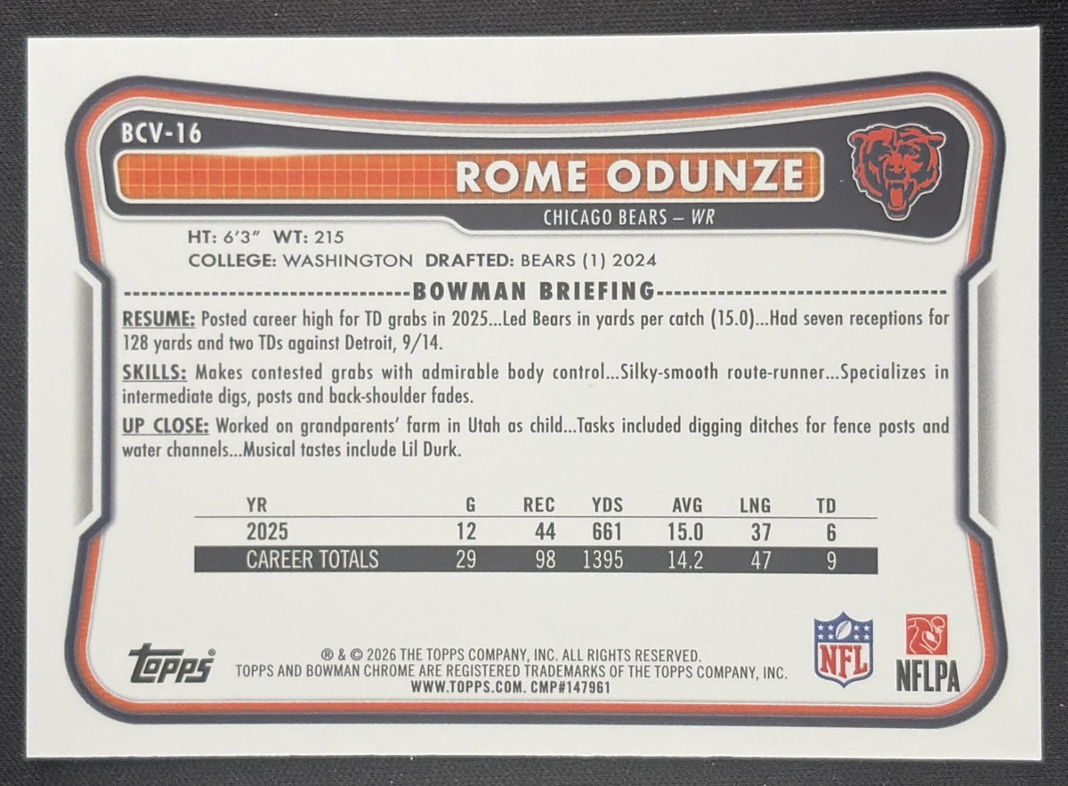 Rome Odunze 2026 Bowman Chrome NFL Mojo Refractor Bears