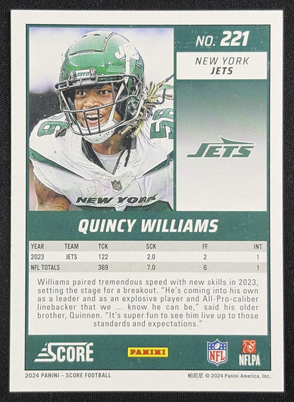 Quincy Williams 2024 Panini Score Showcase /100 New York Jets