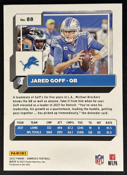 *Damaged* Jared Goff 2022 Panini Donruss Black Press Proof /10 Lions Sports Trading Cards