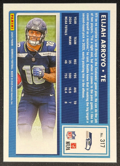 Elijah Arroyo 2025 Donruss Rated Rookie Press Proof Green Seahawks Football