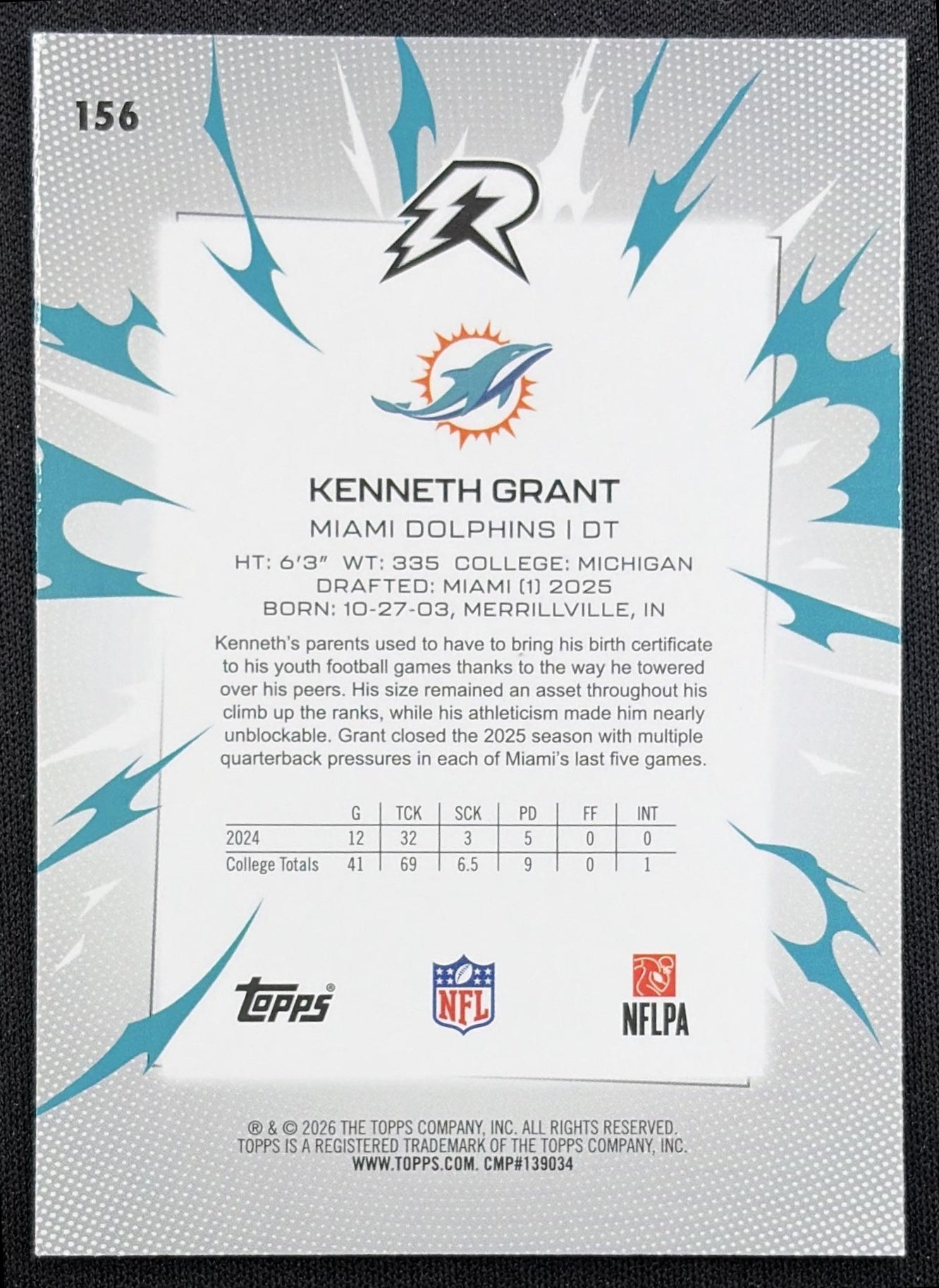 Kenneth Grant 2025 Topps Resurgence Prism Refractor Dolphins