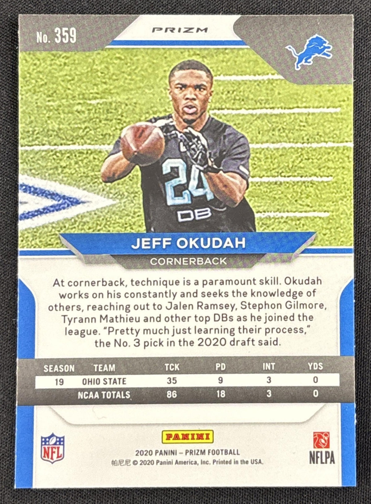 Jeff Okudah 2020 Panini Prizm Red Ice Lions