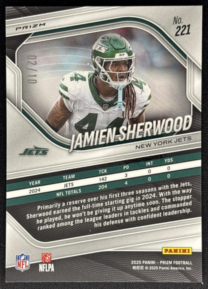 Jamien Sherwood 2025 Panini Prizm Gold /10 Jets back