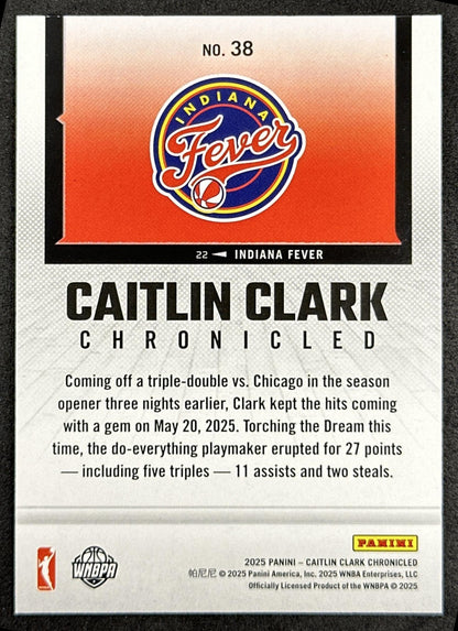 Caitlin Clark 2025 Panini Chronicled WNBA Holo Fever 38 Indiana Fever