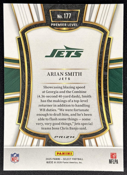 Arian Smith 2025 Panini Select Premier Level Pink Prizm Shock Jets back