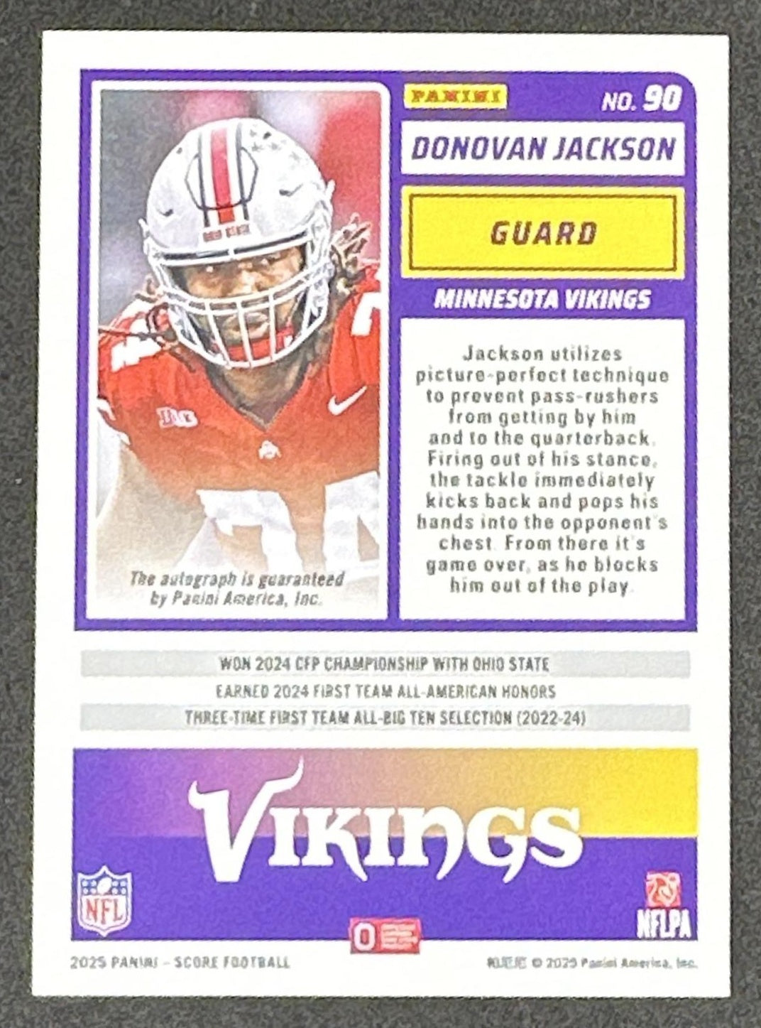 Donovan Jackson 2025 Panini Score Rookies Signatures Vikings