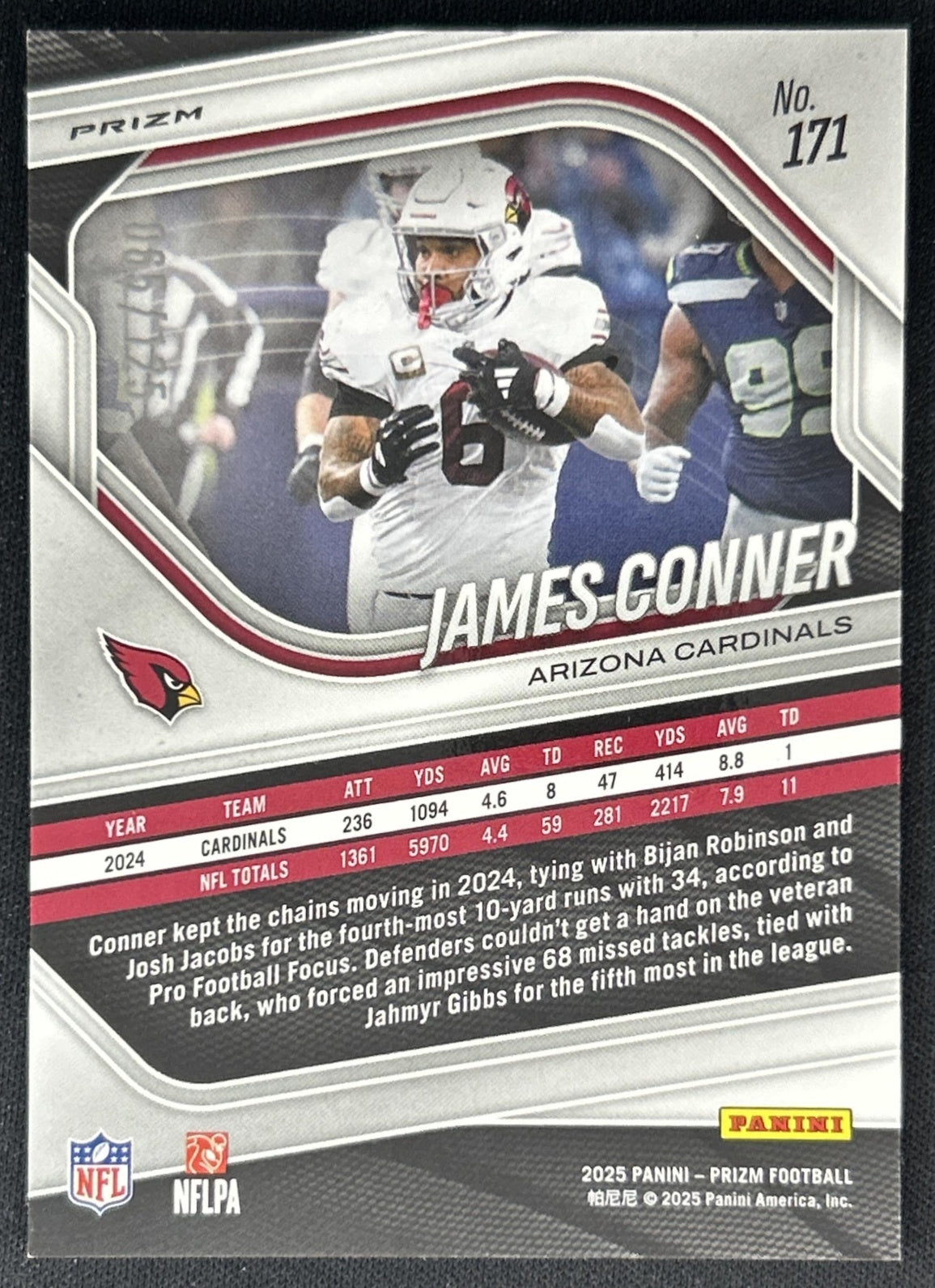 James Conner 2025 Panini Prizm Purple /125 Cardinals