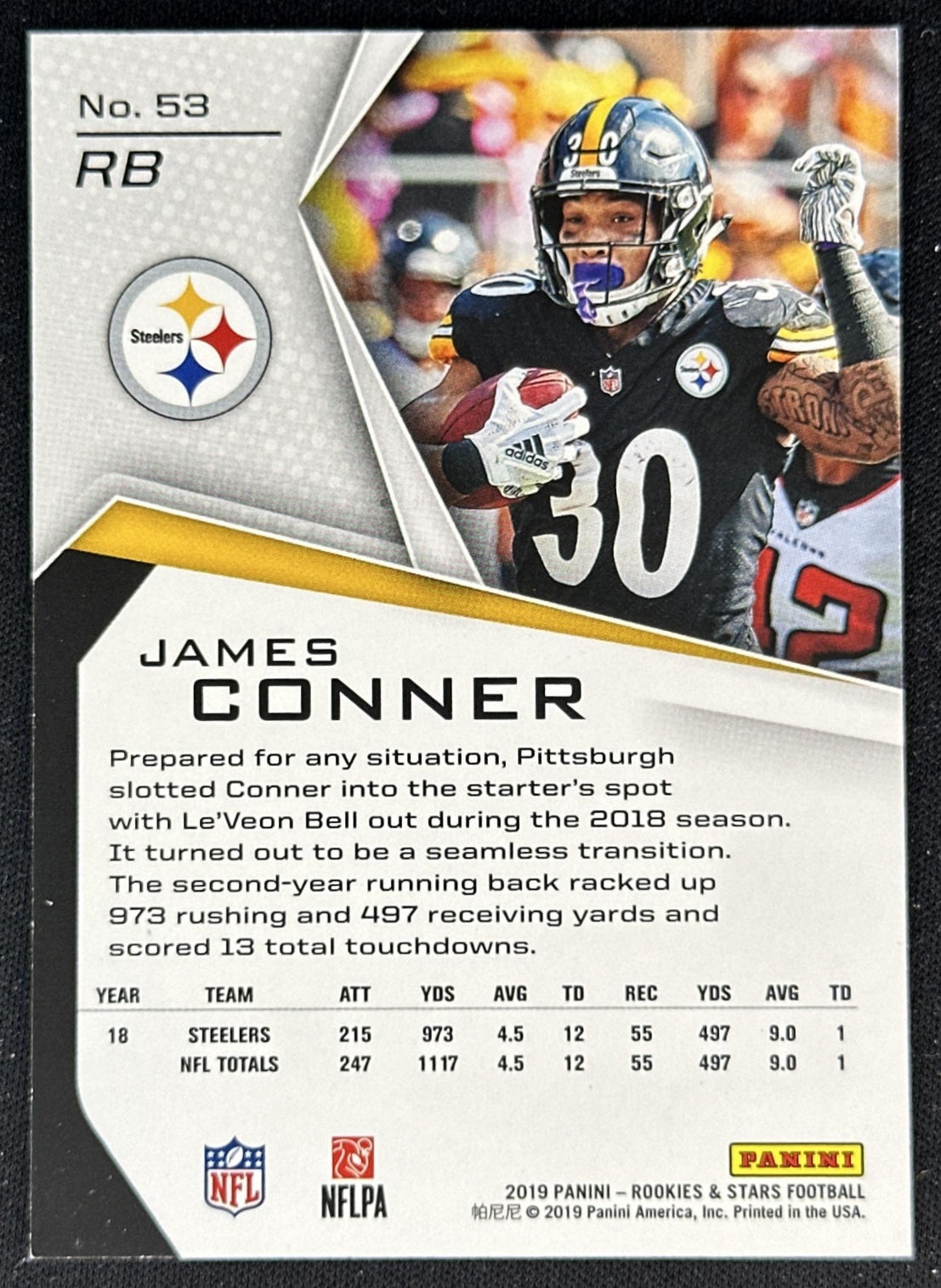 James Conner Rookies & Stars /49 True Blue Steelers back