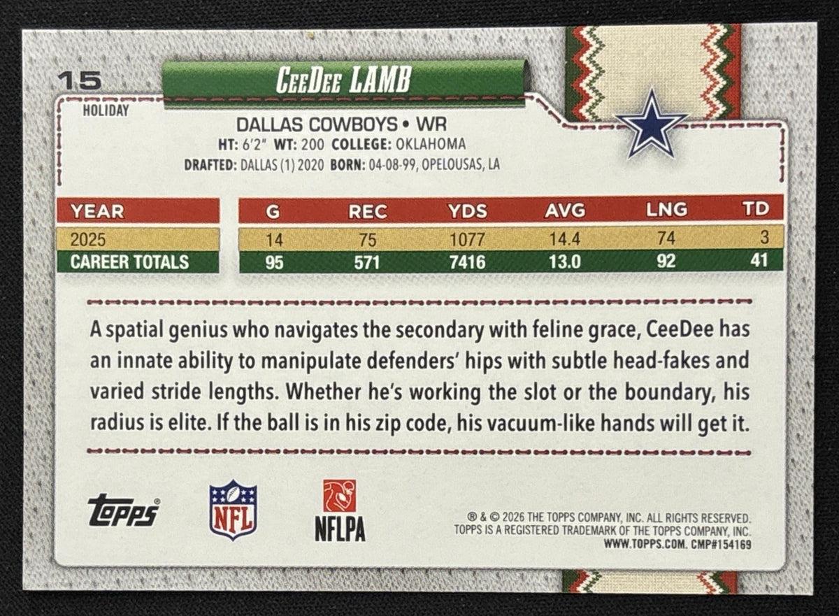 CeeDee Lamb 2026 Topps Holiday Back Variation Cowboys Sports Trading Card