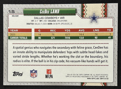 CeeDee Lamb 2026 Topps Holiday Back Variation Cowboys Sports Trading Card