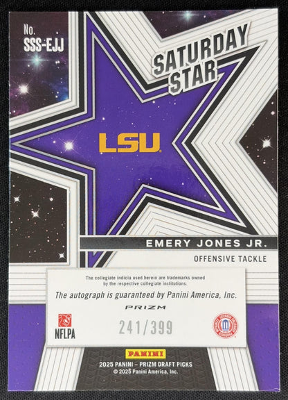 Emery Jones Jr. 2025 Prizm Draft Picks Saturday Star Signatures Red /399 Tigers Sports Trading Cards