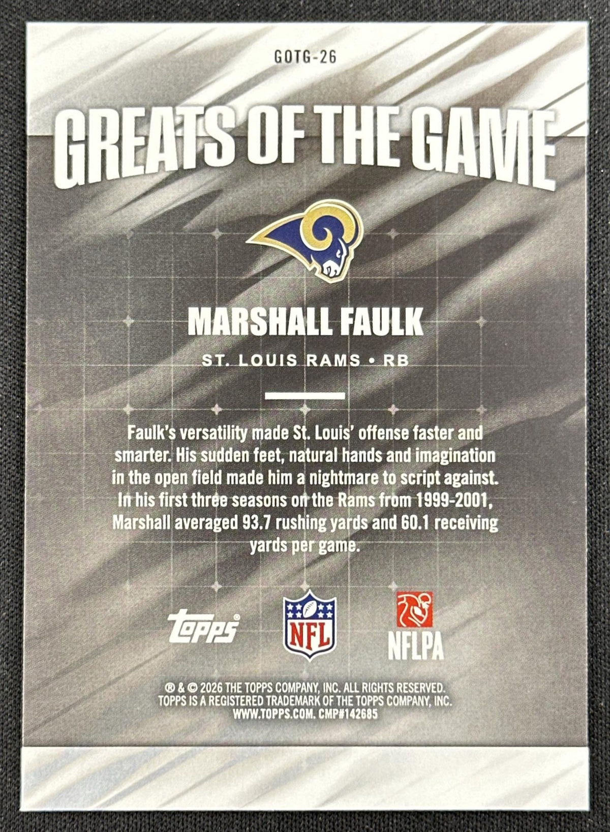 Marshall Faulk 2026 Topps Flagship Greats Of The Game Rams