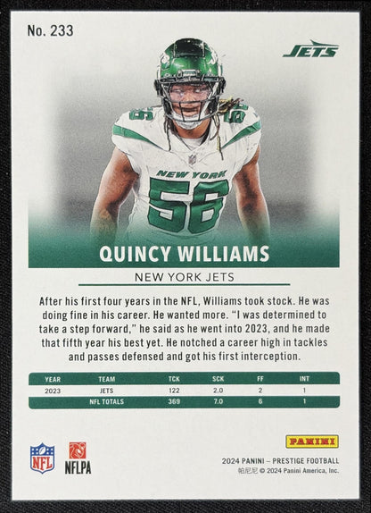 Quincy Williams 2024 Panini Prestige Red Premium Xtra Points /399 Jets