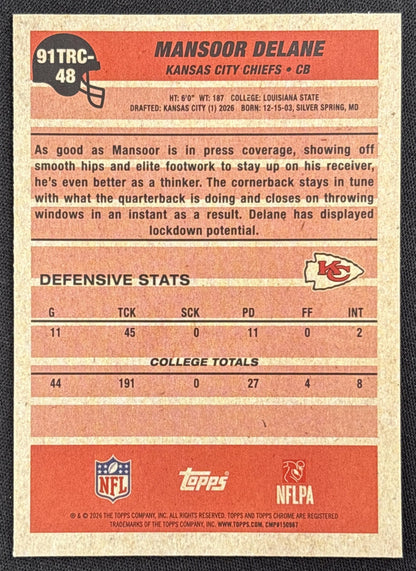 Mansoor Delane 2026 Topps 1991 Chrome Rookie Mojo Refractor Chiefs