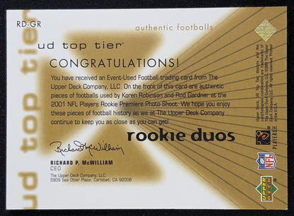 Rod Gardner Koren Robinson 2001 Upper Deck Top Tier Rookie Duos Footballs Dolphins Sports Trading Card