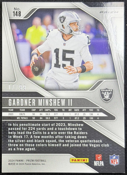 Gardner Minshew II 2024 Panini Prizm Blue Ice /99 Raiders back