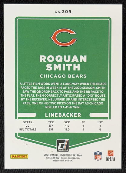 Roquan Smith 2021 Panini Donruss Press Proof Premium Bears - Chicago Bears