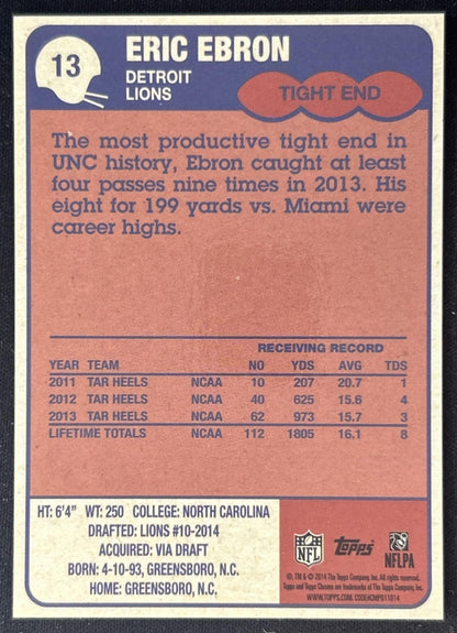 Eric Ebron 2014 Topps Chrome 1985 Refractor /99 Lions back