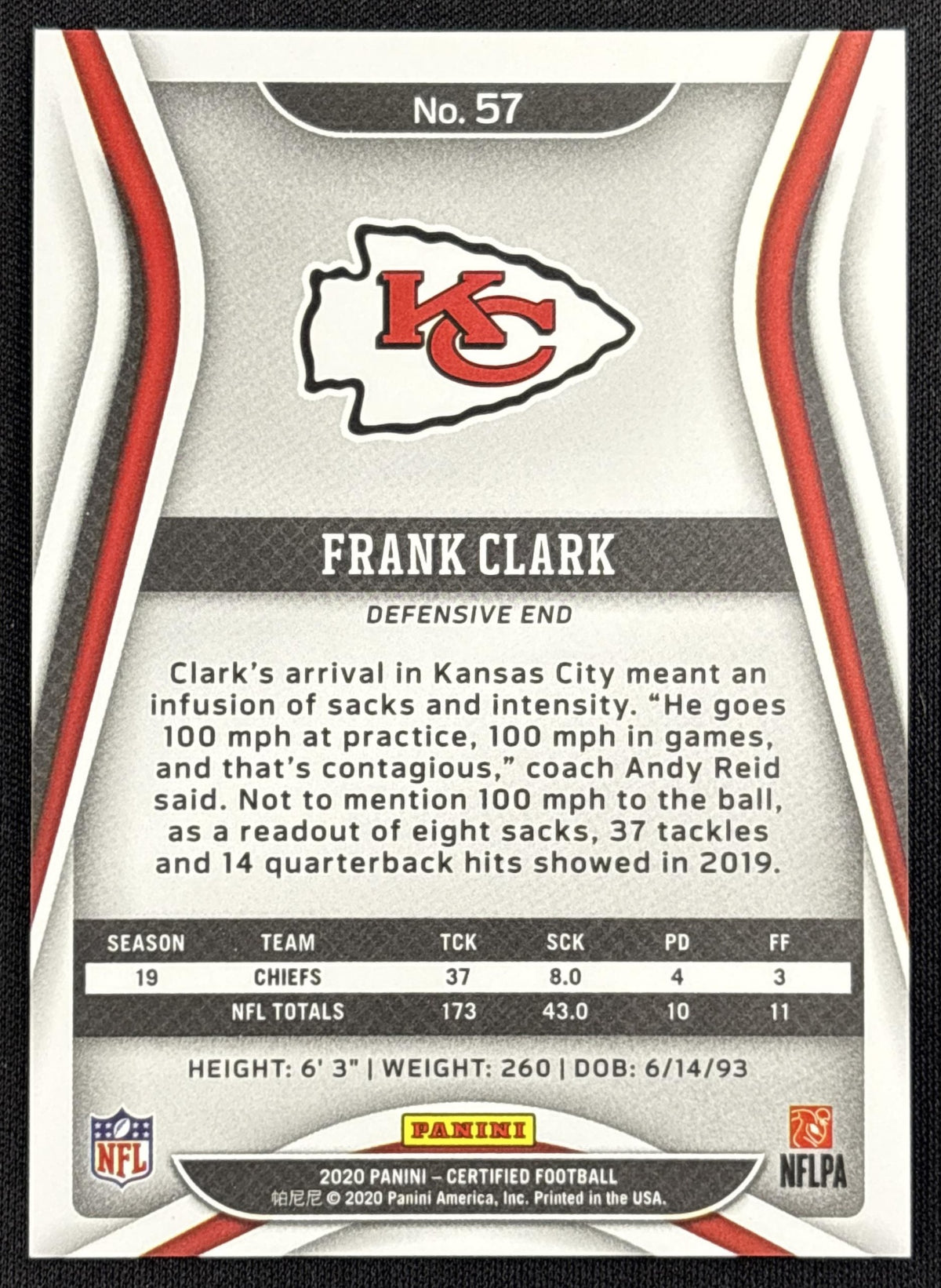 Frank Clark 2020 Panini Certified Mirror /450 Chiefs