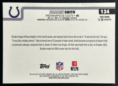 Braden Smith 2025 Topps Chrome Colts Sports Trading Cards