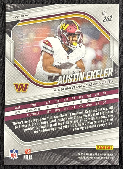 Austin Ekeler 2025 Panini Prizm No Huddle Blue /125 Commanders Washington Commanders