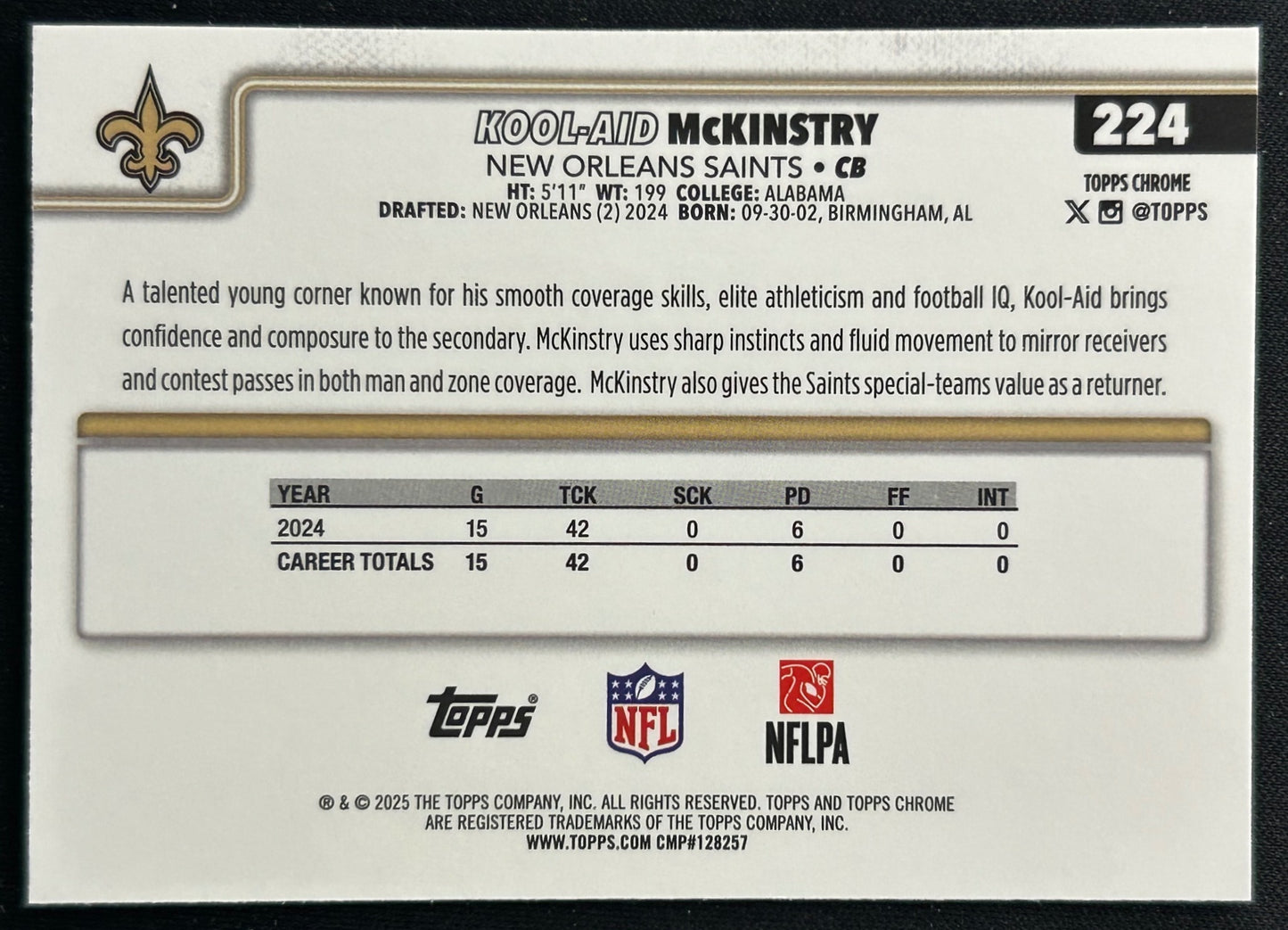 Kool-Aid McKinstry 2025 Topps Chrome Saints Sports Trading Cards
