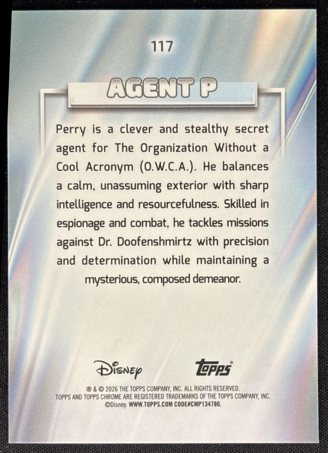 Agent P 2026 Topps Chrome Disney Phineas and Ferb back