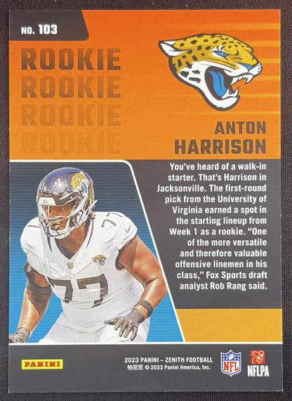 Anton Harrison 2023 Panini Zenith 1st Prospect Down /100 Jaguars Sports Trading Card