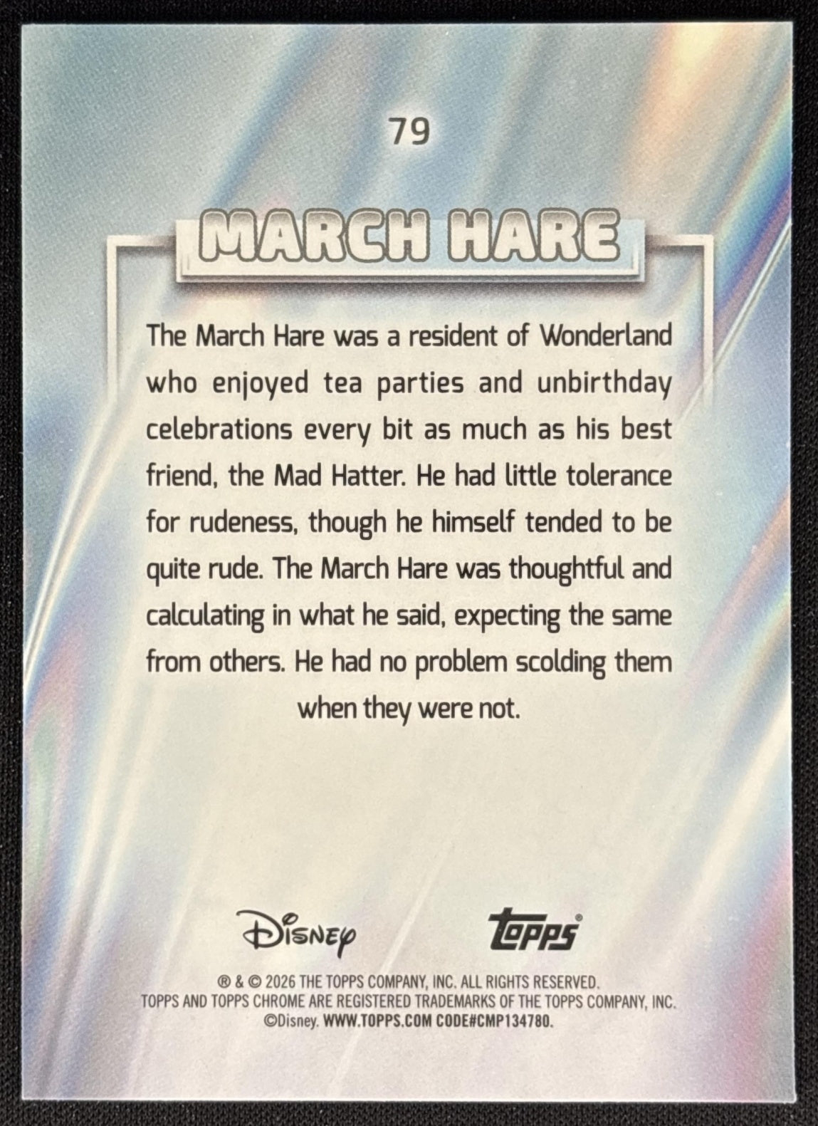 March Hare 2026 Topps Chrome Disney Alice in Wonderland back