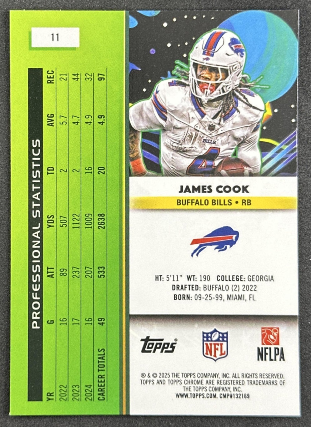 James Cook 2025 Topps Cosmic Chrome Bills back