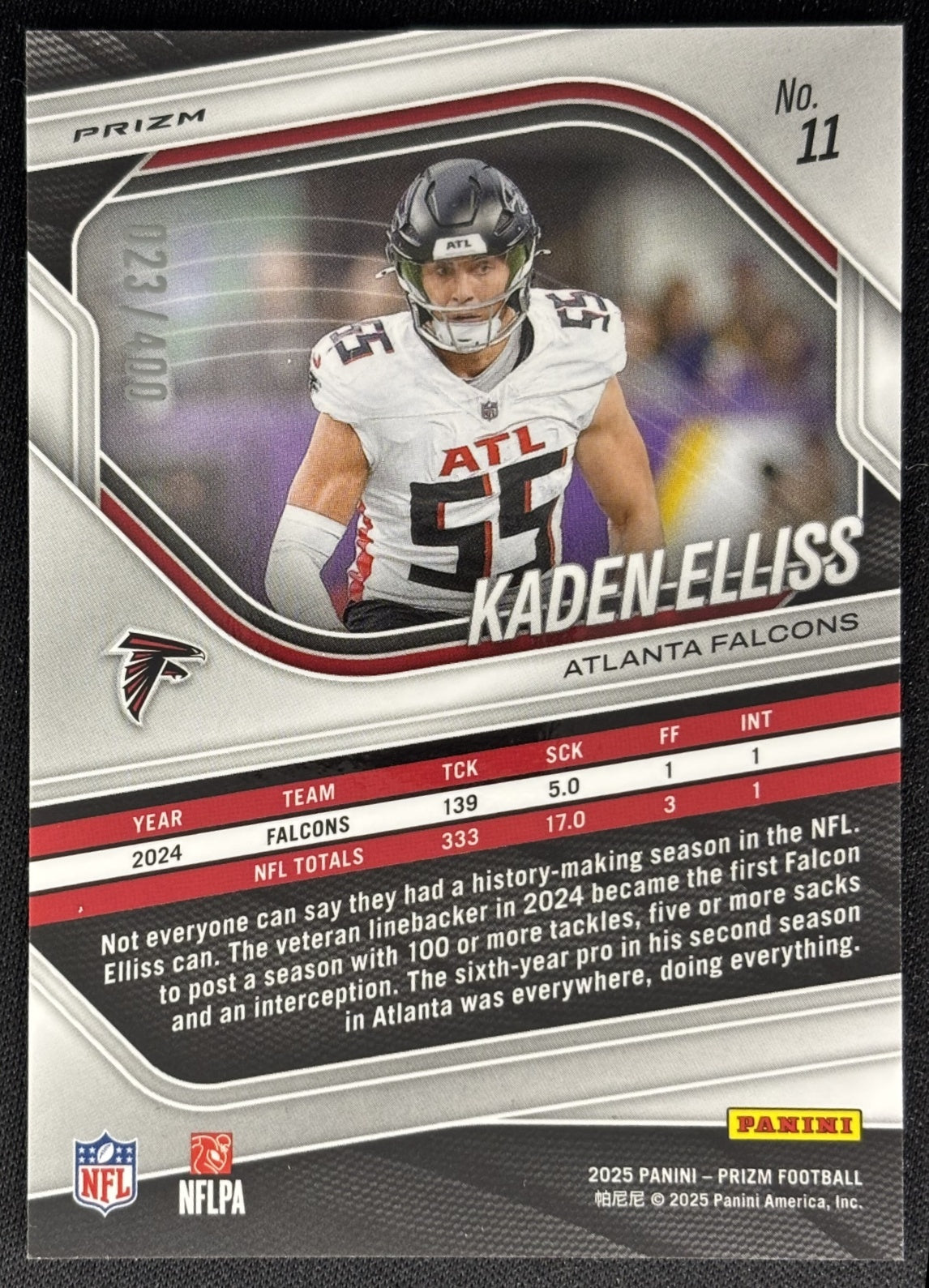 Kaden Elliss 2025 Panini Prizm Pandora /400 Falcons