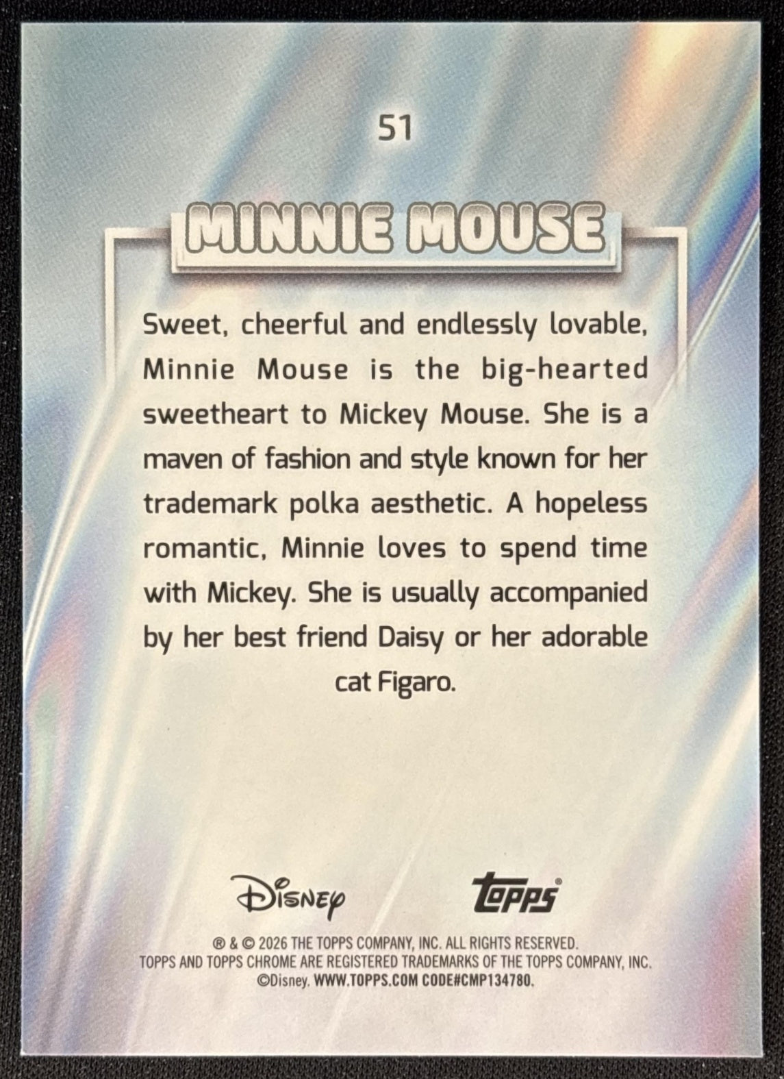 Minnie Mouse 2026 Topps Chrome Disney Mickey & Friends Back