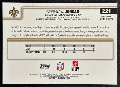 Cameron Jordan 2025 Topps Chrome X-Fractor Saints Sports Trading Card